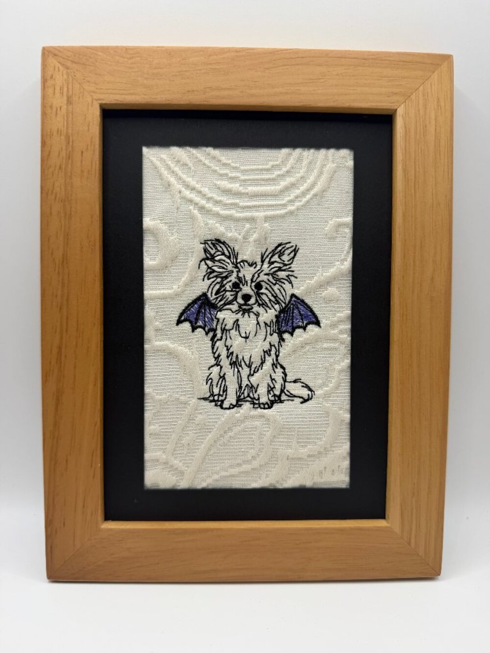 Homemade Bat Dog Embroidery Art 5X7